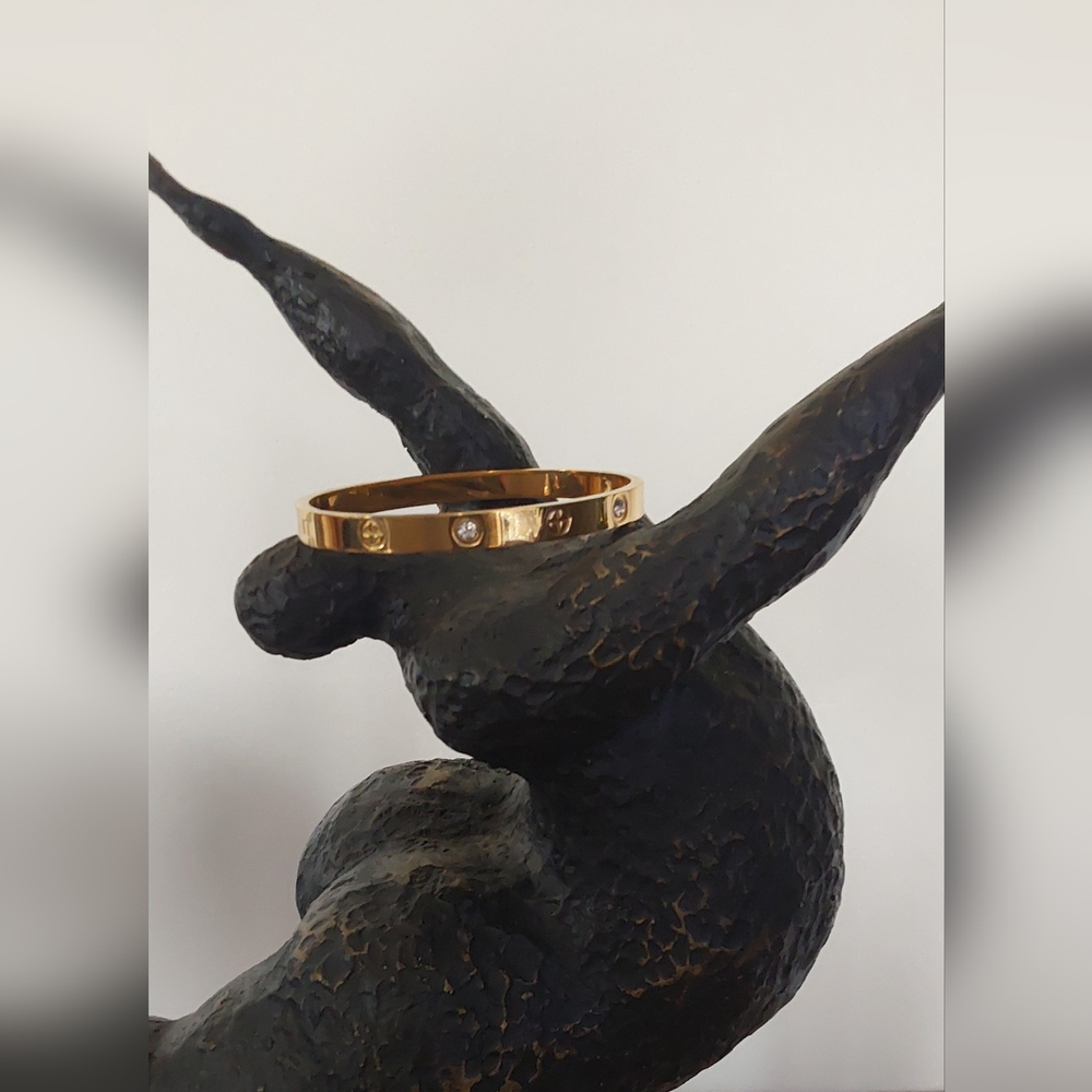 LOVE GOLD BANGLE BRACELET with SCREW/INLAYED CUBIC STONES